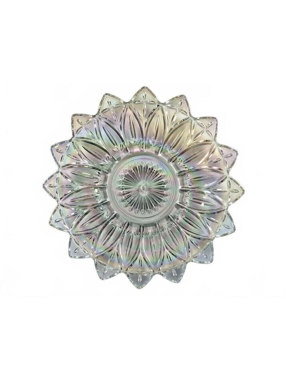 Vintage Federal Glass Iridescent Petal Flower Tier Plate Serving Stand 11.5 in